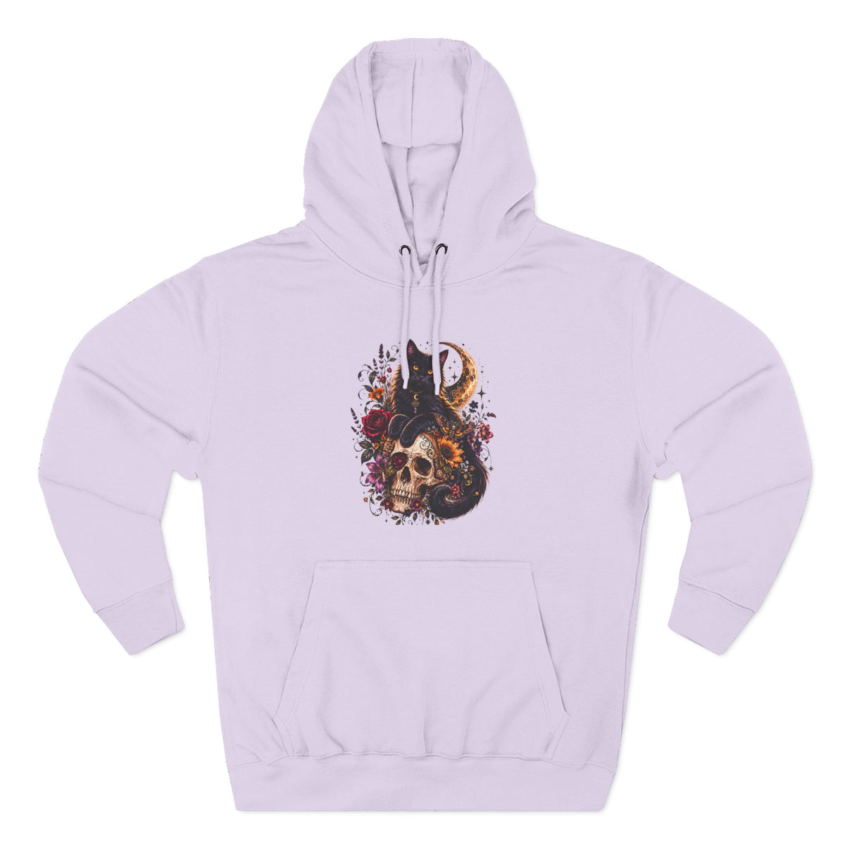Skull & Cat Hoodie — Romantic Gothic Celestial Moon Graphic Fleece Pullover