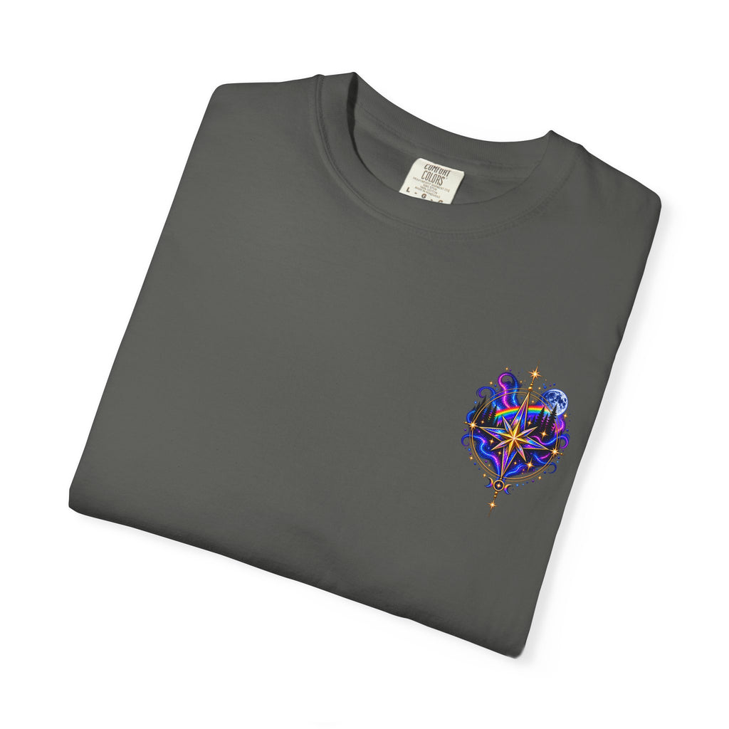T-Shirt — "Guided by Light, Bound to Truth" Cosmic Forest Graphic