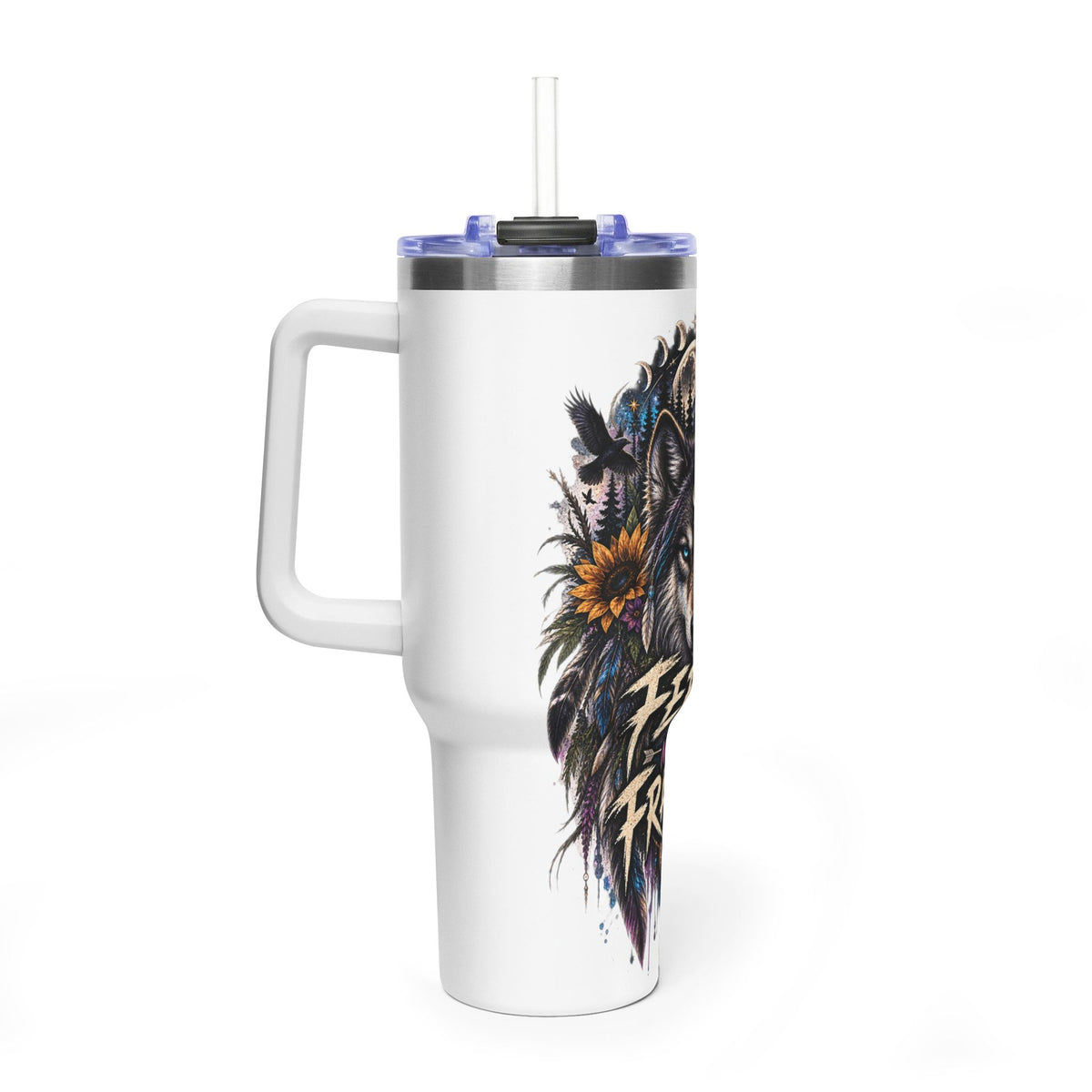 40oz Wolf Tumbler — “Feral Not Fragile” Insulated Thermal Cup
