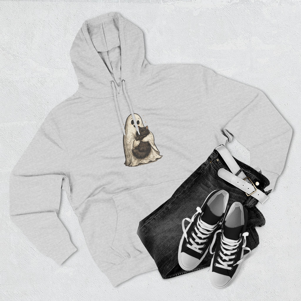 Boo & Meow Ghost Hugging Black Cat hoodie | Cute Spooky Tee Fleece Pullover