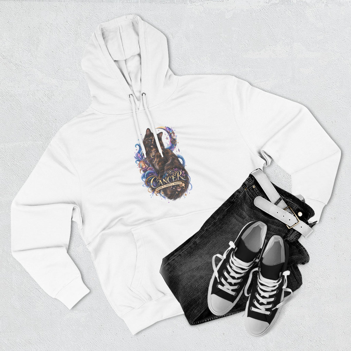 Cancer Tortoiseshell Cat Zodiac Hoodie — Zodiac Cat Graphic Fleece Pullover