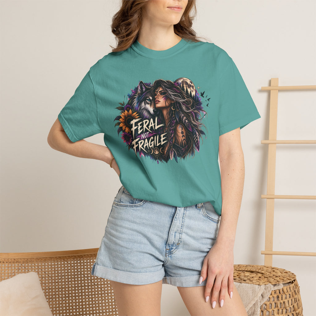 Feral Not Fragile Graphic T-Shirt — Wolf & Woman Nature Art Tee