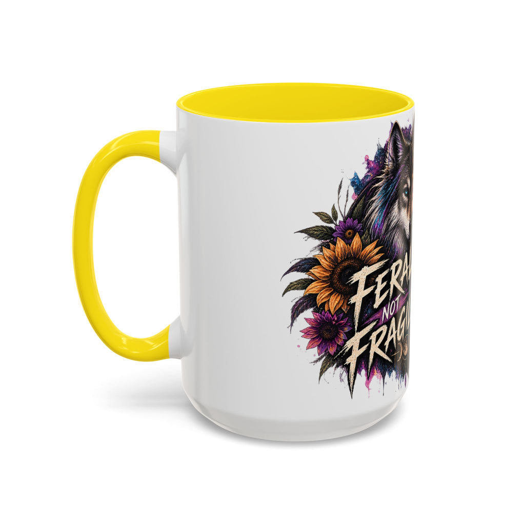 Feral Not Fragile Accent Coffee Mug — Wolf Goddess 11oz/15oz