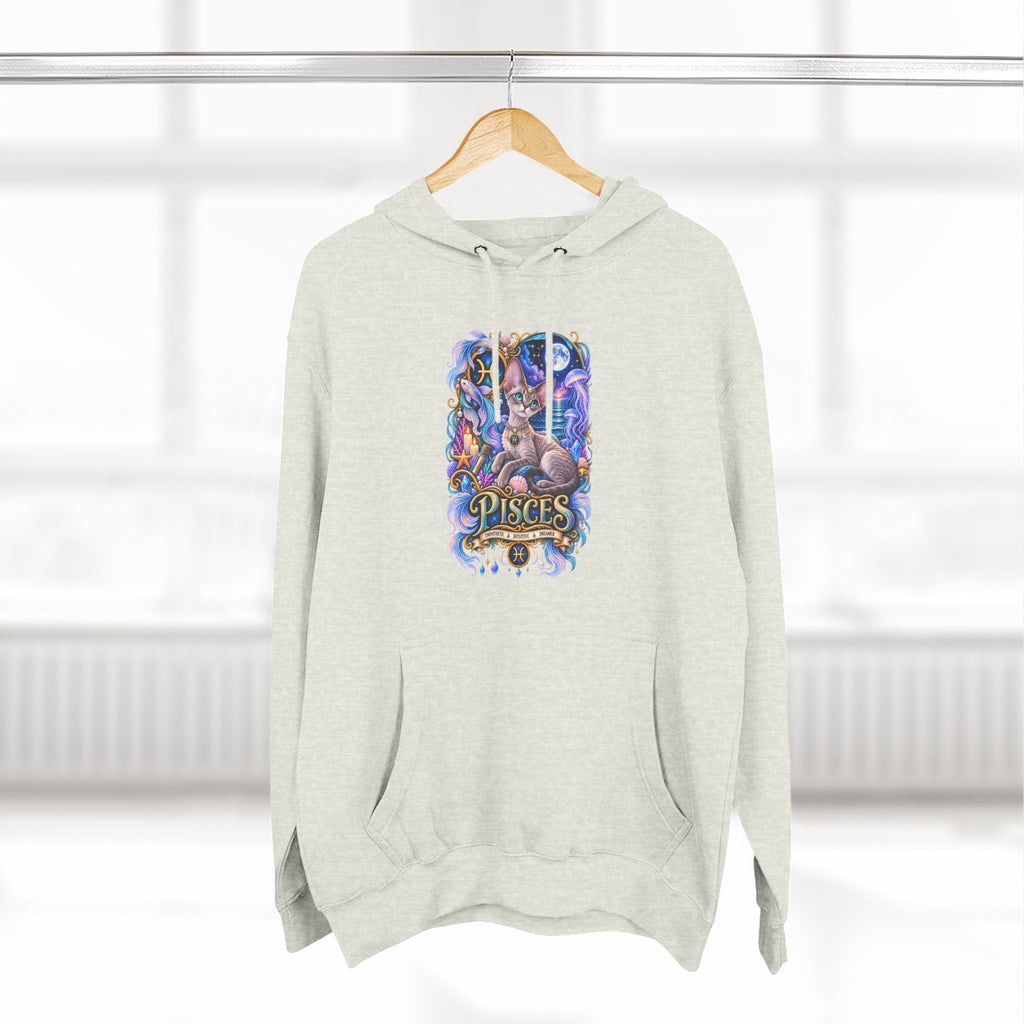Pisces Zodiac Devon Rex Cat Hoodie — Mystical Watercolor Fish Astrology Pullover