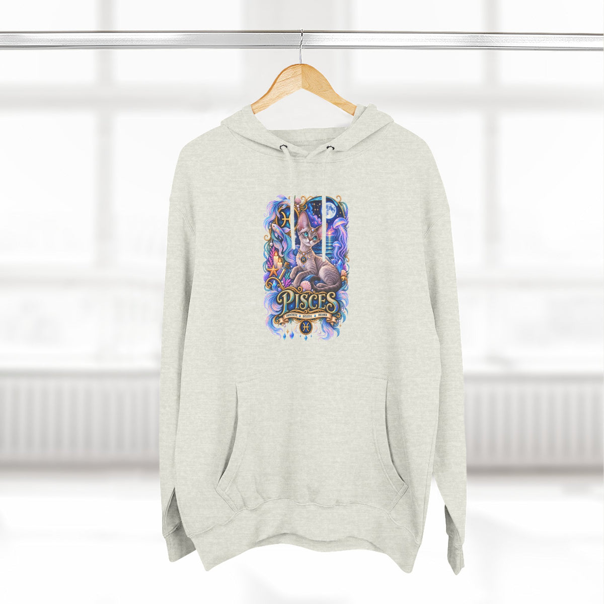 Pisces Zodiac Devon Rex Cat Hoodie — Mystical Watercolor Fish Astrology Pullover