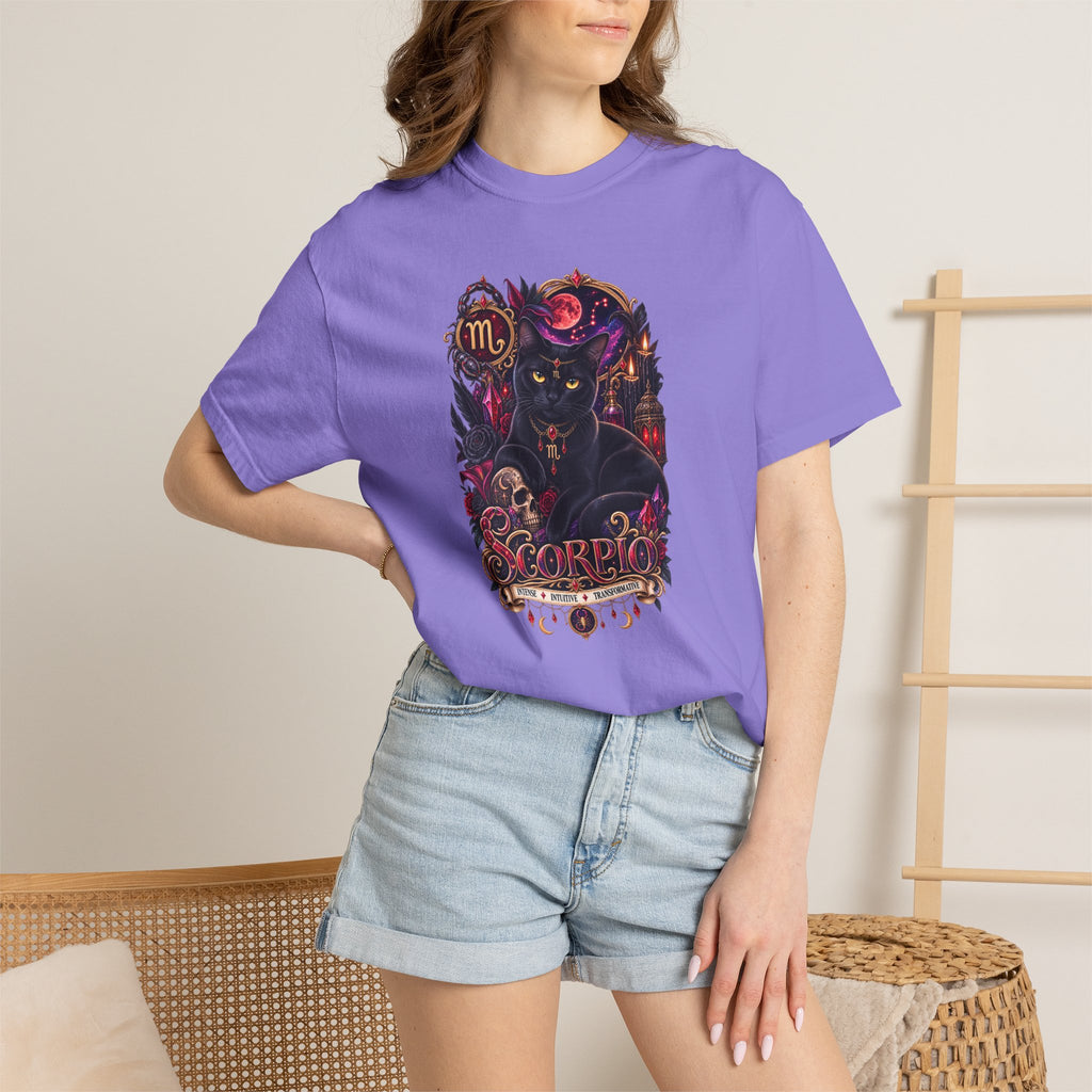 Scorpio Black Cat Zodiac T-Shirt — Dark Mystical Scorpio Graphic Tee