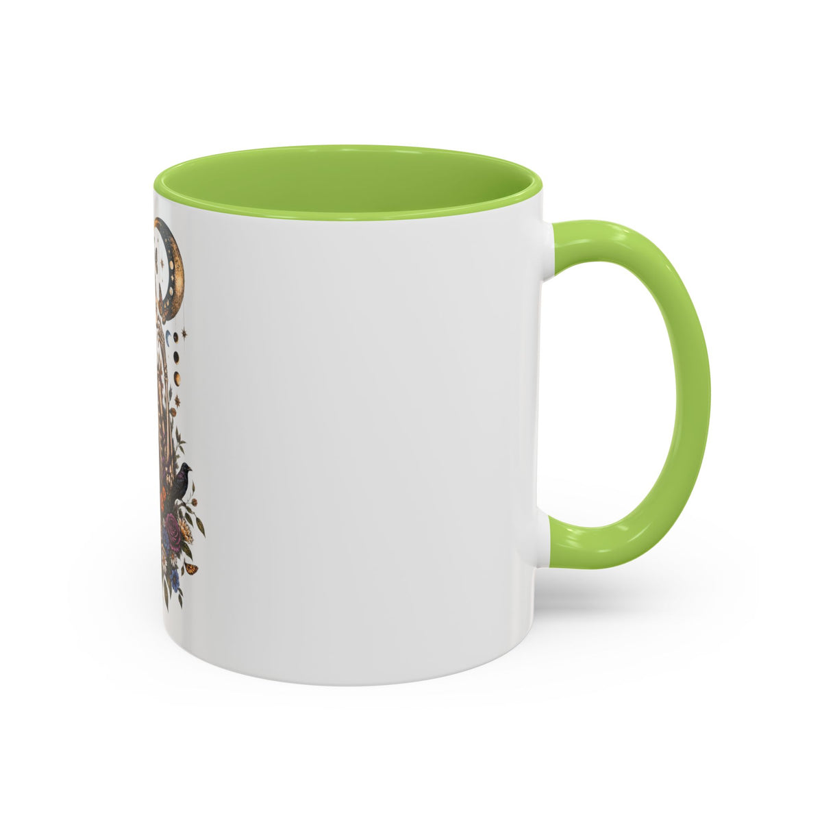Skull & Moon Floral Coffee Mug — Gothic Botanical Accent Mug