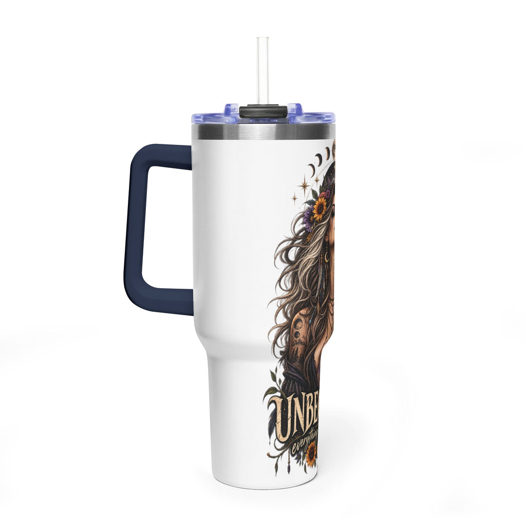 40oz Half human half skeleton Floral butterfly — "Unbecoming" Insulated Travel Cup