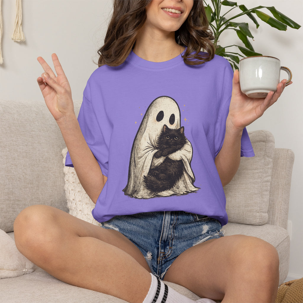 Ghost Hug T-Shirt — Cute Ghost Holding Cat Graphic Tee