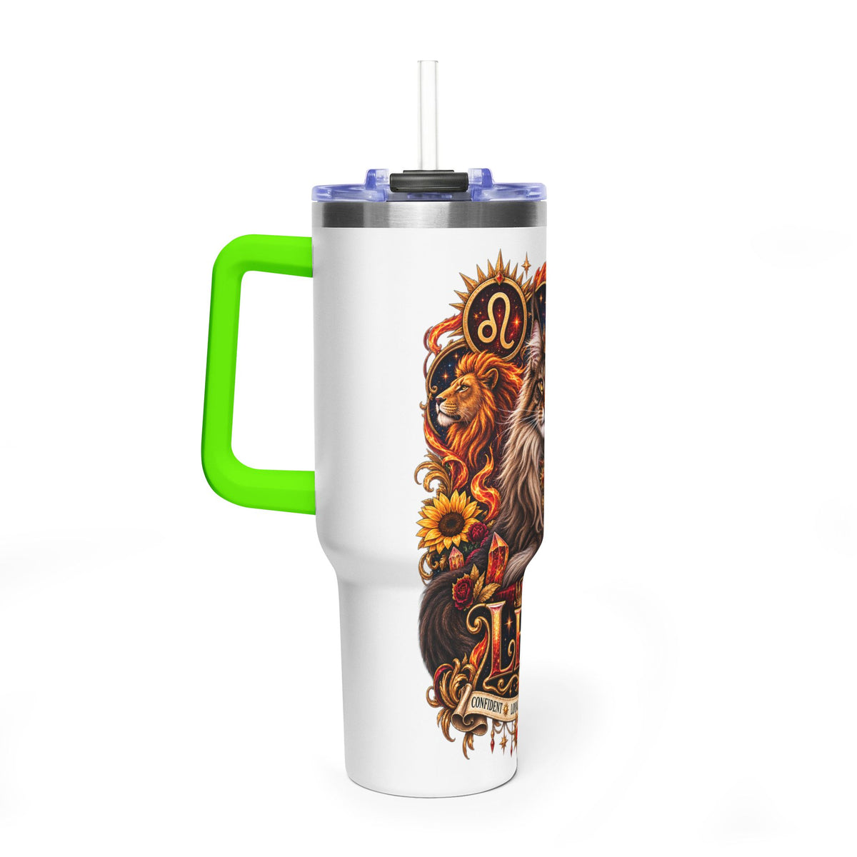 Leo Zodiac 40oz Vacuum Tumbler – Maine Coon Cat Astrology Travel Mug