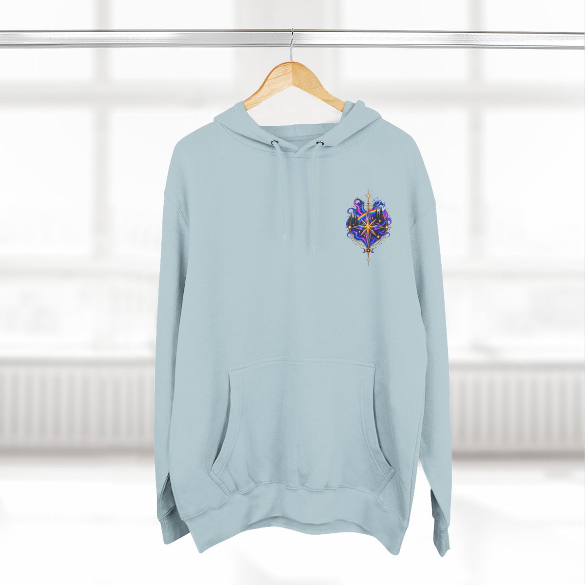 Guided by Light Bound toTruth Fleece Hoodie — Spiritual Galaxy Chest Emblem & Backscape Design