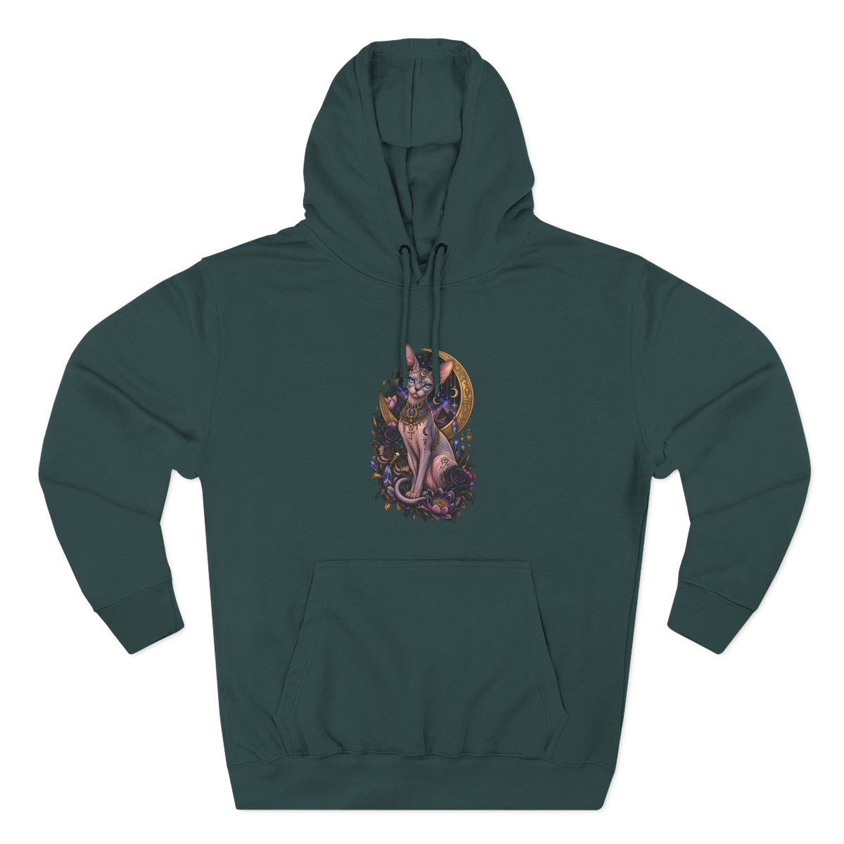 Mystic Moon Egyptian Sphynx Cat Hoodie — Gothic Feline Graphic Pullover