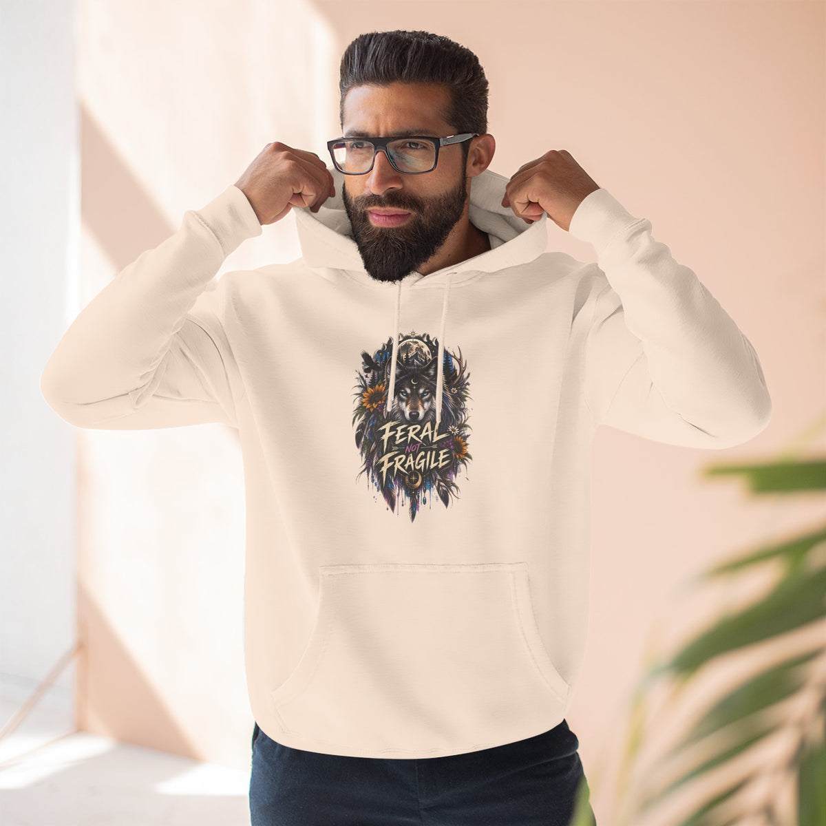 Feral not Fragile Wolf Graphic Hoodie — Wildlife-Inspired Comfort Pullover