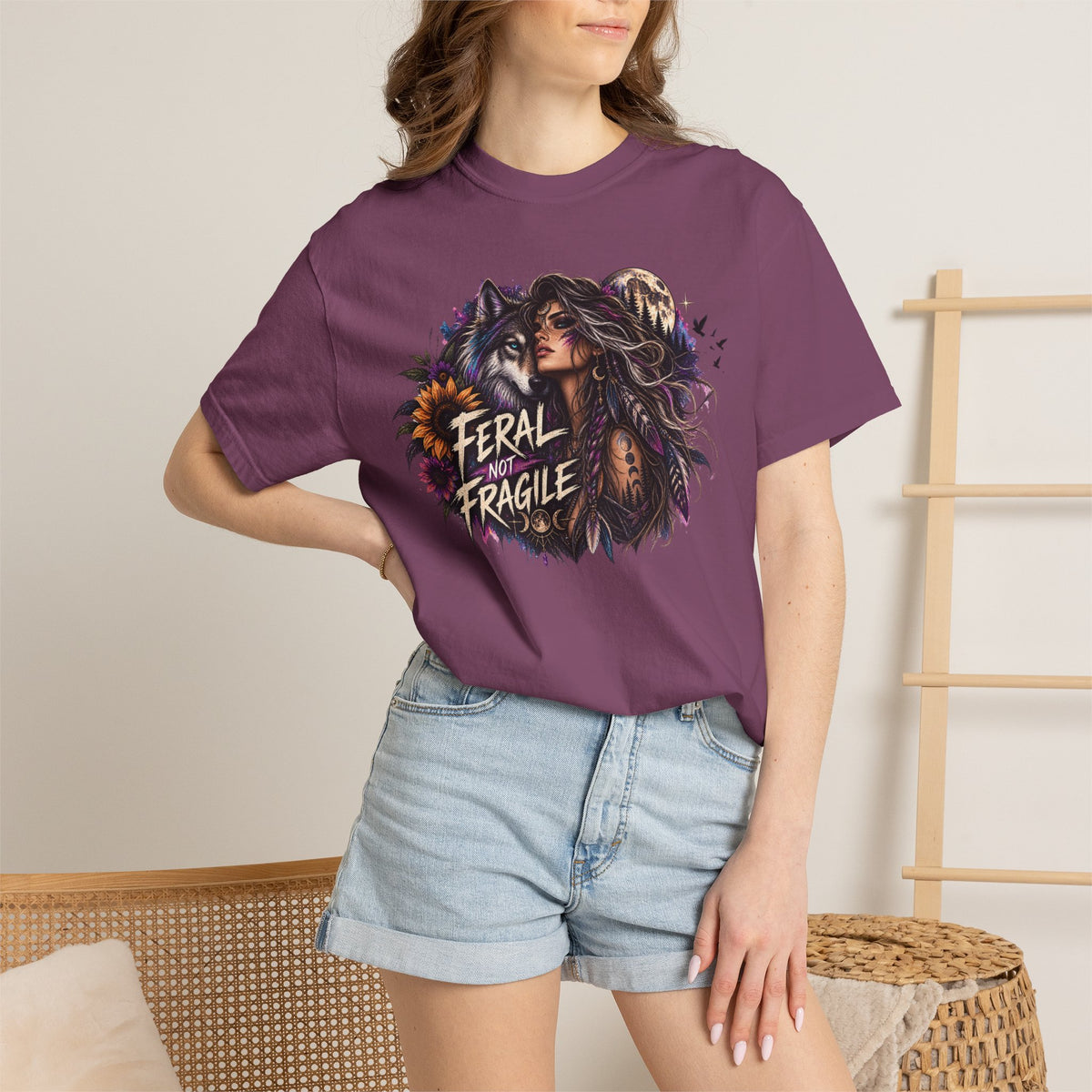 Feral Not Fragile Graphic T-Shirt — Wolf & Woman Nature Art Tee