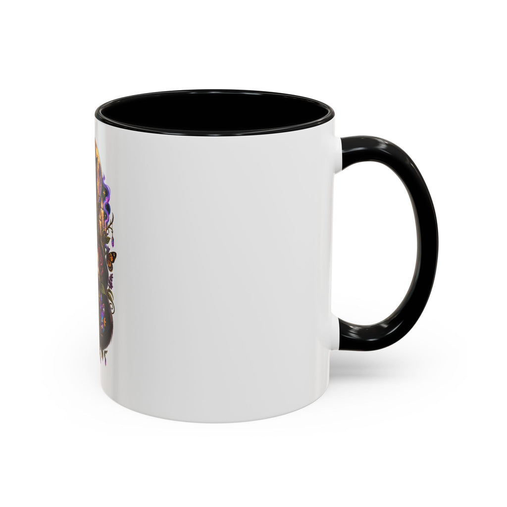 Black Cat & Skull Floral Accent Coffee Mug — Gothic Halloween Coffee Cup (11/15oz)