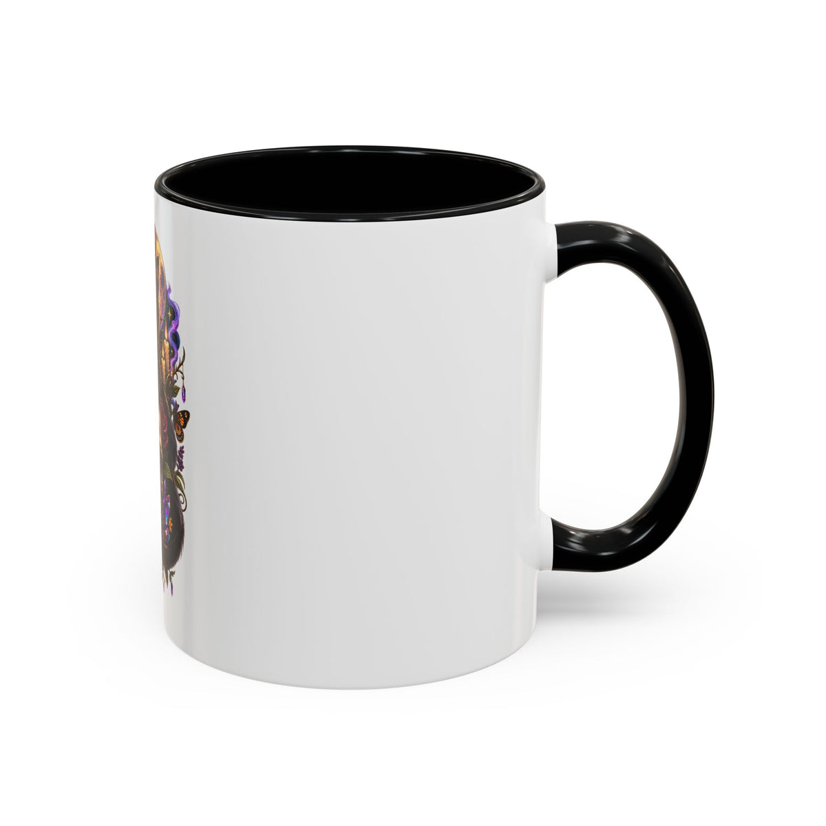 Black Cat & Skull Floral Accent Coffee Mug — Gothic Halloween Coffee Cup (11/15oz)