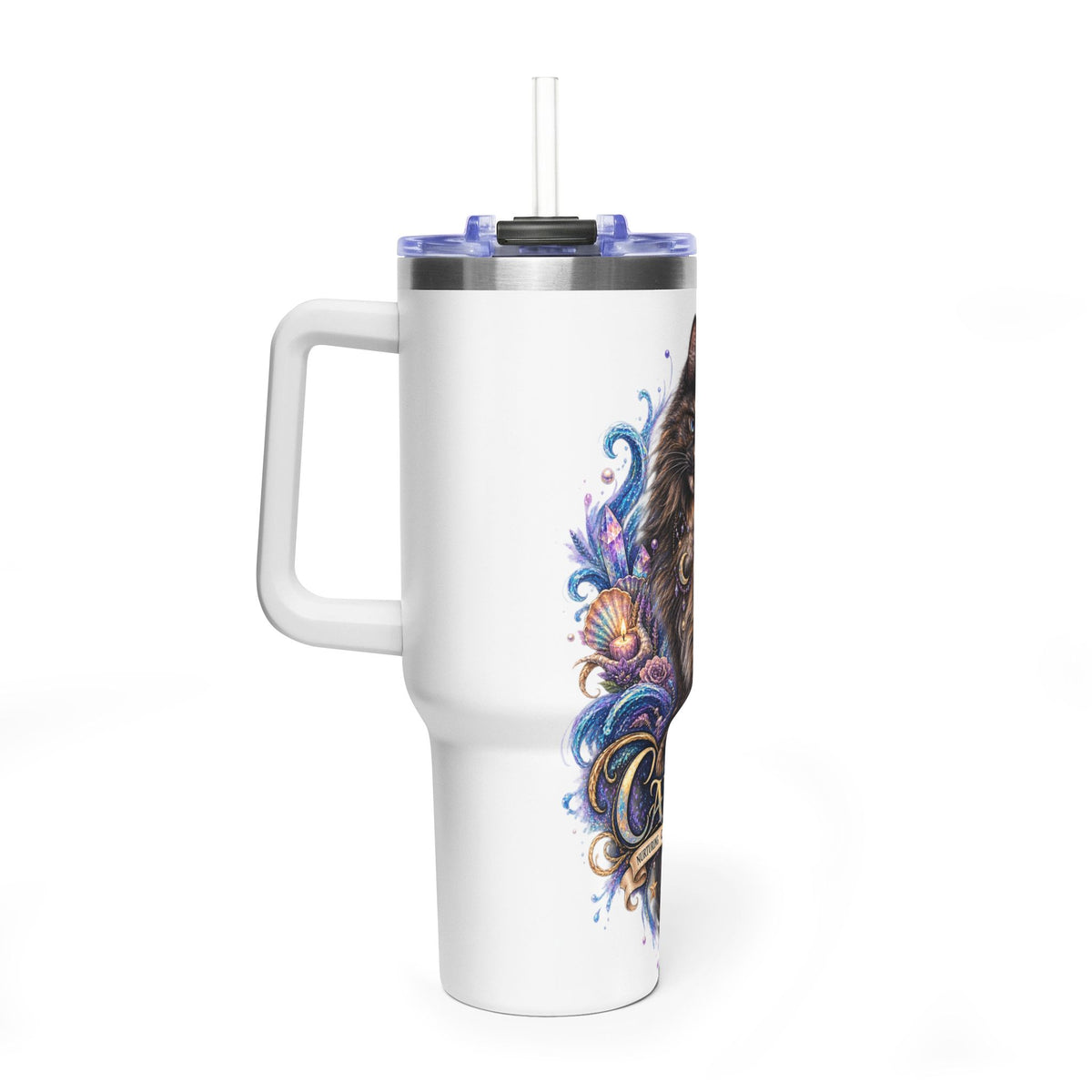 Cancer Zodiac Tortoiseshell Cat 40oz Vacuum Tumbler – Astrology Cat Lover Travel Mug