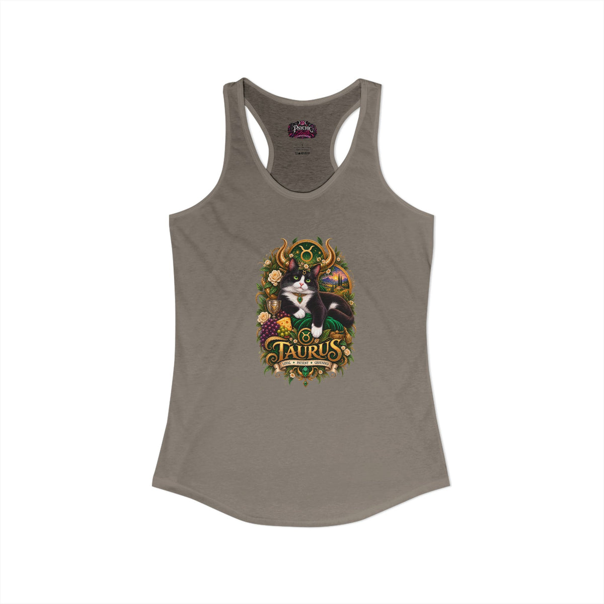 Taurus Tuxedo Cat Zodiac Tank- Celestial Astrology Cat Lover Tank