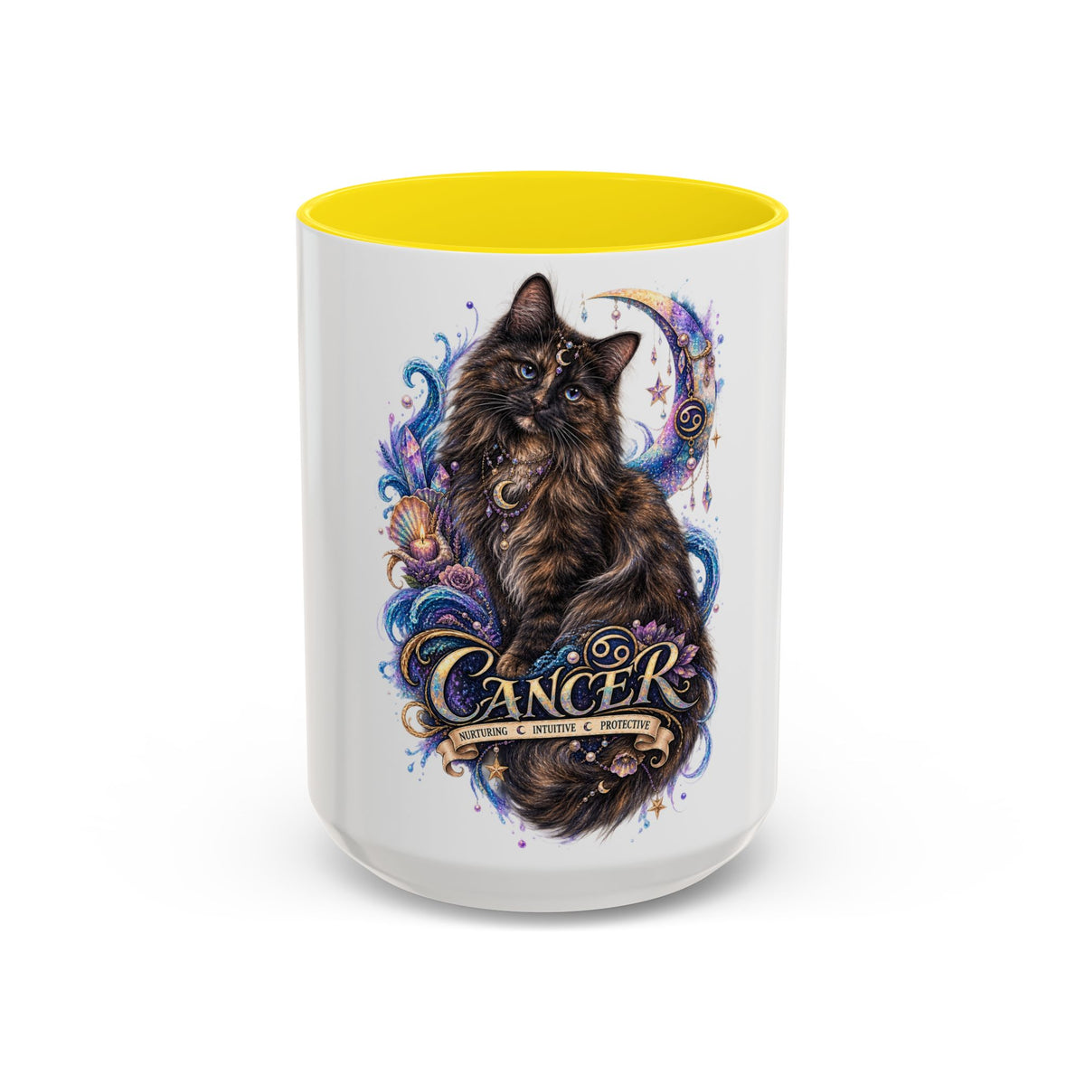 Cancer Zodiac Tortoiseshell Cat Accent Coffee Mug – Astrological Cat Lover Gift (11/15oz)