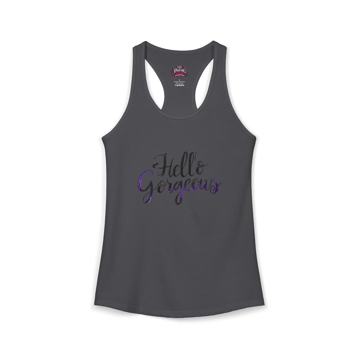 Hello Gorgeous Black and purple Racerback Tank