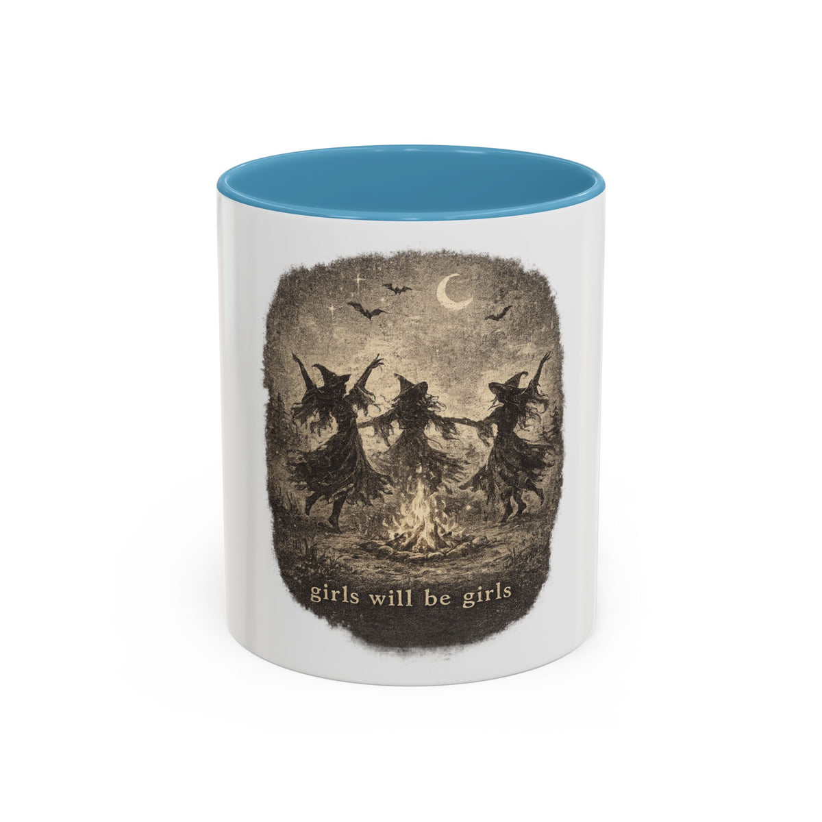 Witch Circle Coffee Mug — "Girls Will Be Girls" Vintage Halloween Accent Mug