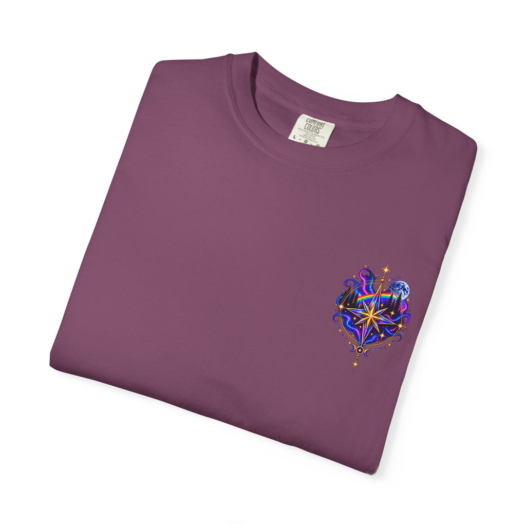 T-Shirt — "Guided by Light, Bound to Truth" Cosmic Forest Graphic