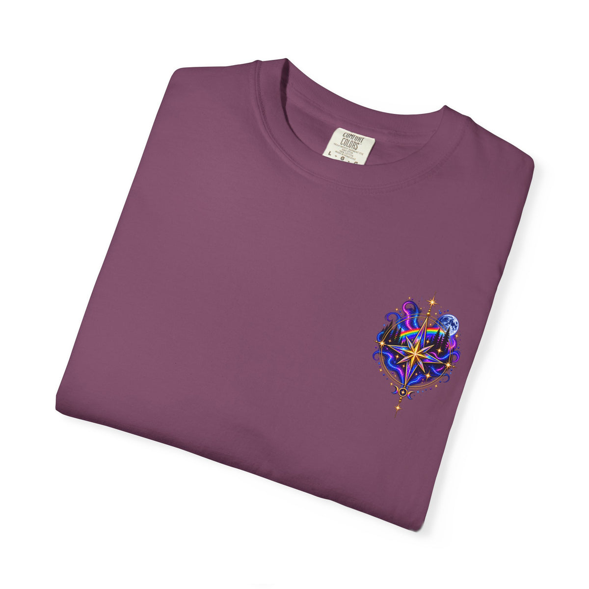 T-Shirt — "Guided by Light, Bound to Truth" Cosmic Forest Graphic
