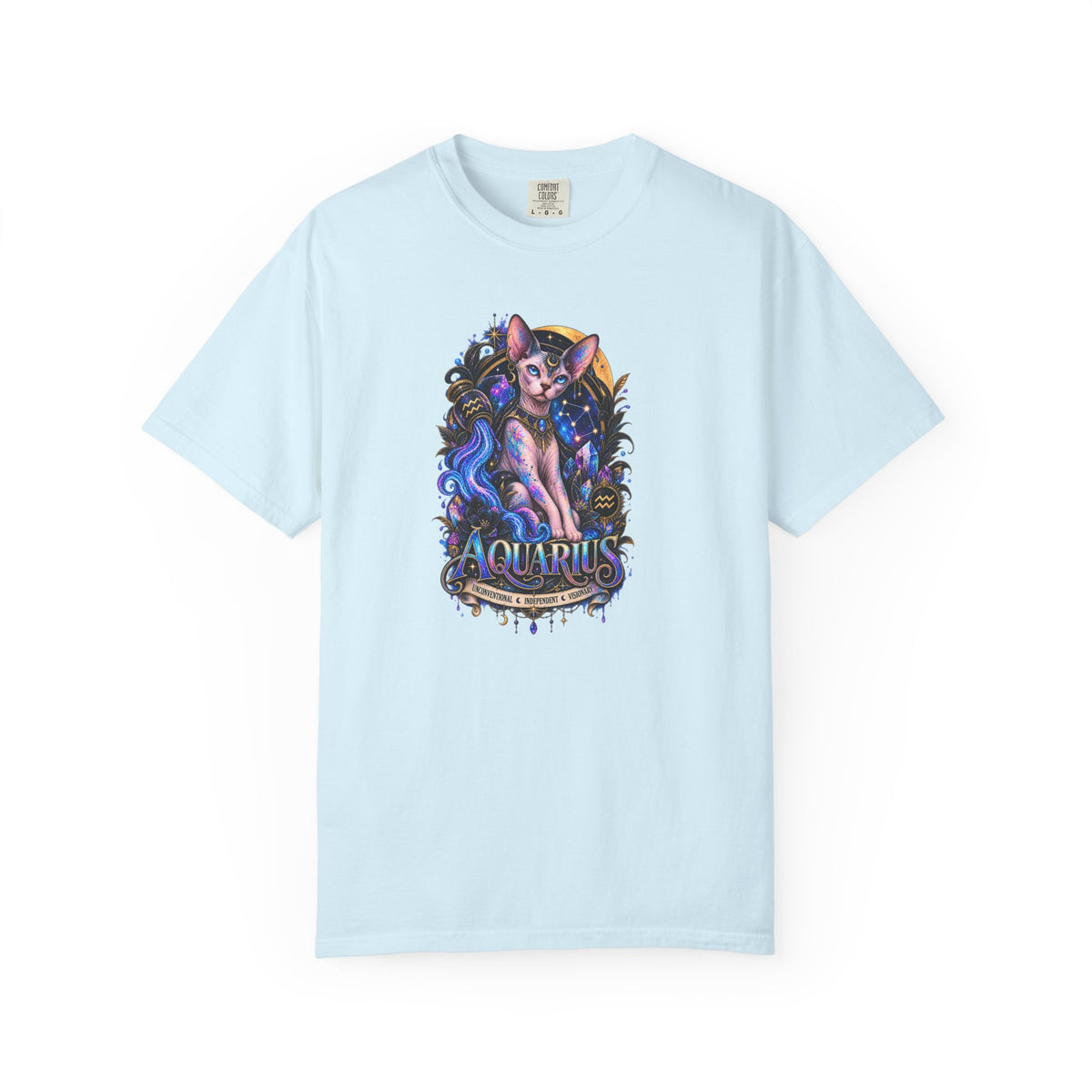 Aquarius Sphynx Cat Zodiac Tee- Celestial Astrology cat lover T-shirt