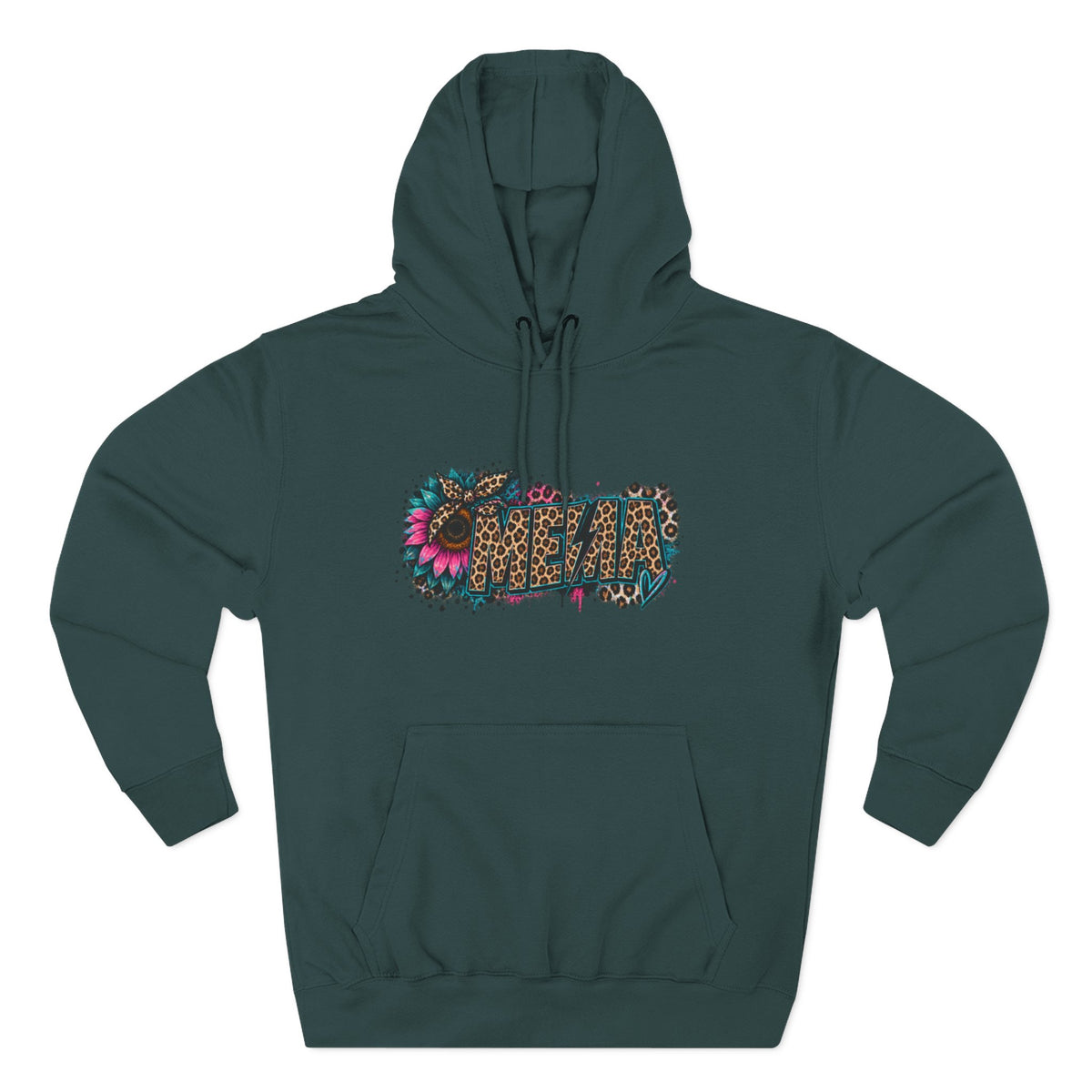 MEMA Leopard Floral Heat Hoodie — Cozy Fleece Pullover with Leopard & Flowers Design