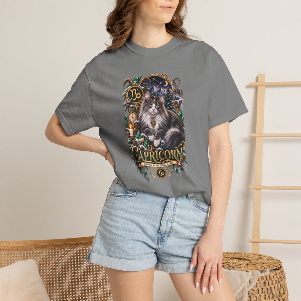 Capricorn Zodiac Norwegian Mountain Cat T-Shirt — Astrological Horoscope Tee