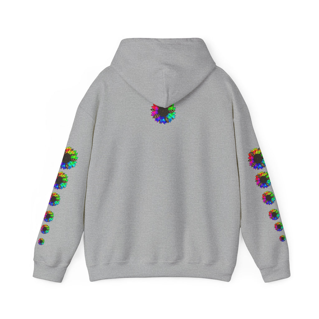 Inspirational Floral Hoodie – "Your Smile is Kind & Beautiful" Rainbow Sunflower Cozy Pullover