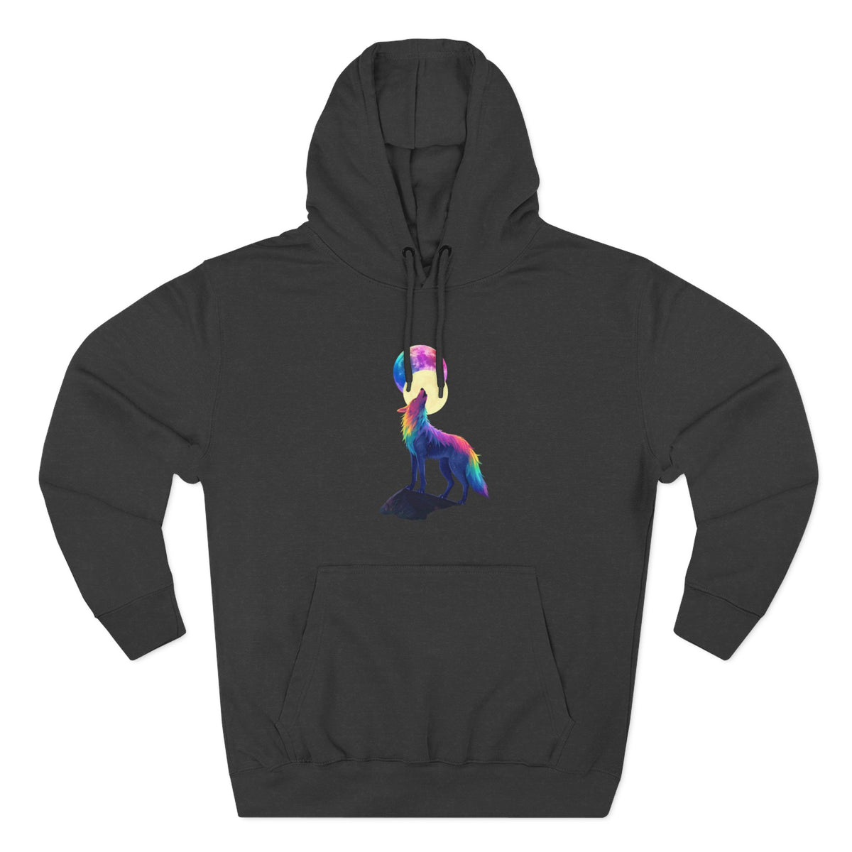Rainbow Wolf Silhouette Hoodie | Colorful Moon Graphic