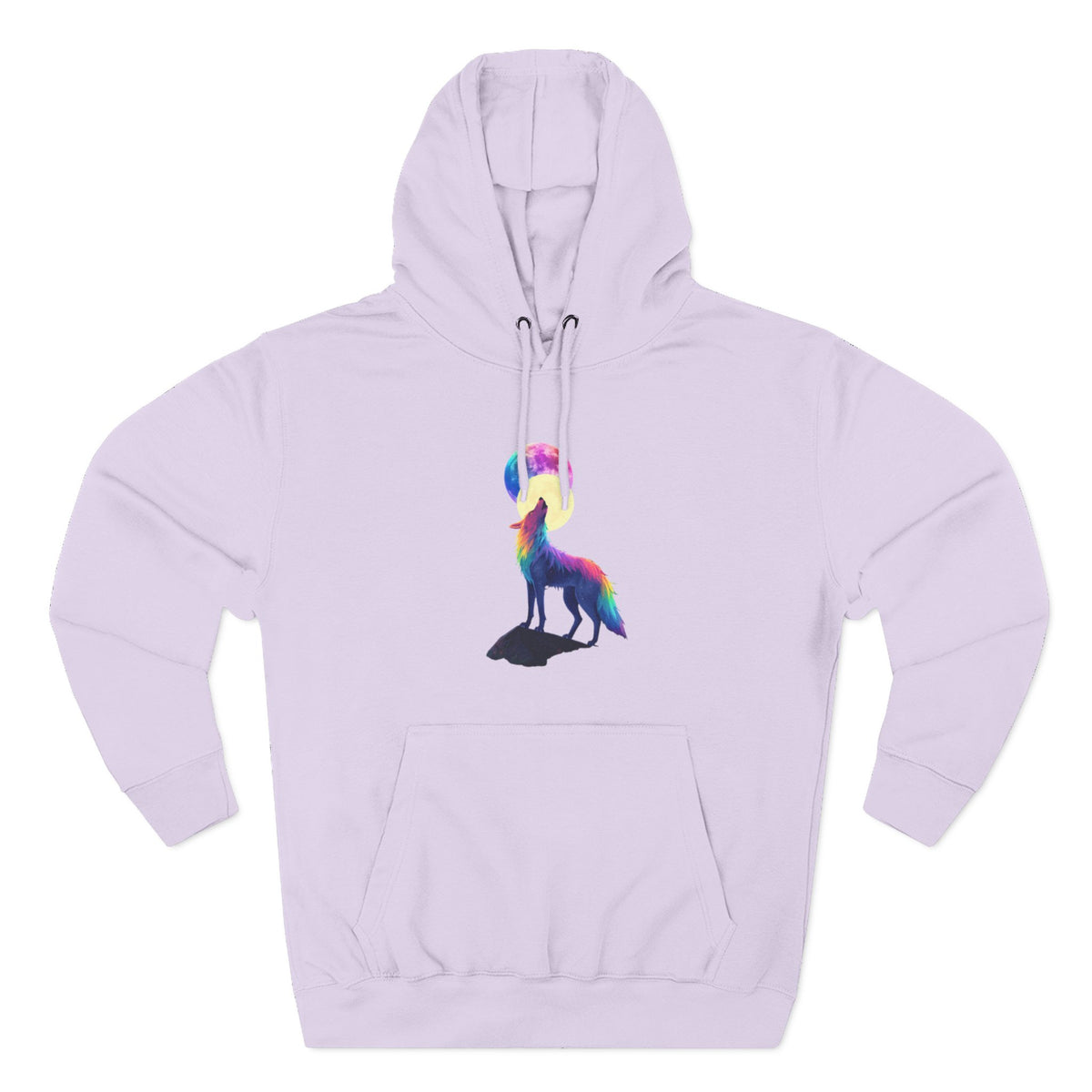 Rainbow Wolf Silhouette Hoodie | Colorful Moon Graphic