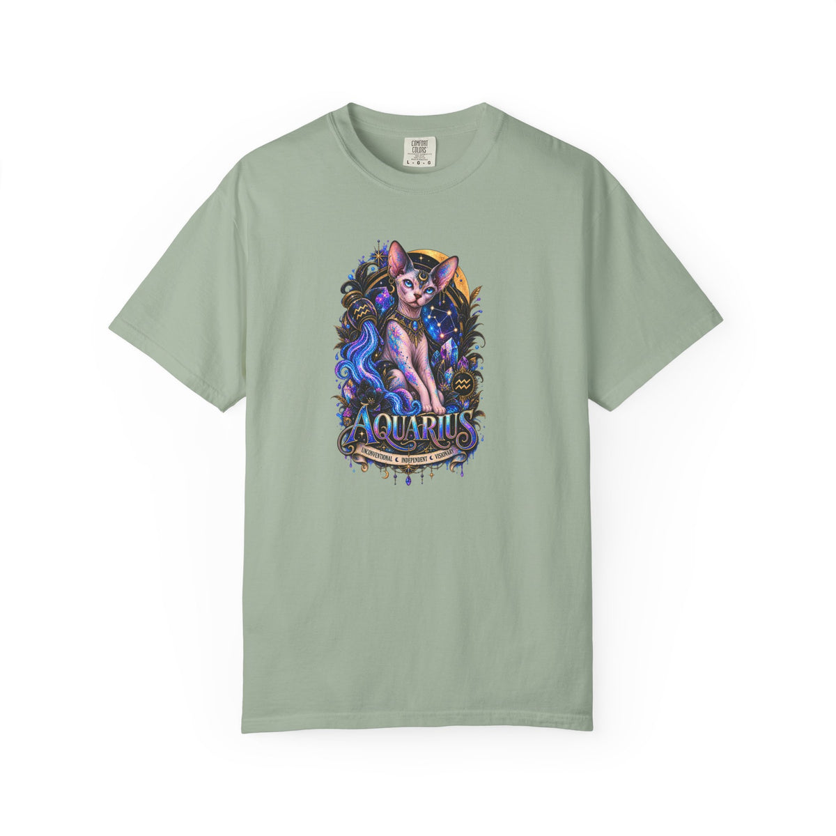 Aquarius Sphynx Cat Zodiac Tee- Celestial Astrology cat lover T-shirt