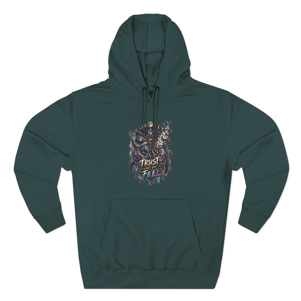Trust What Feel Fleece Hoodie — Moth Mystical Empowerment Graphic Hoodie
