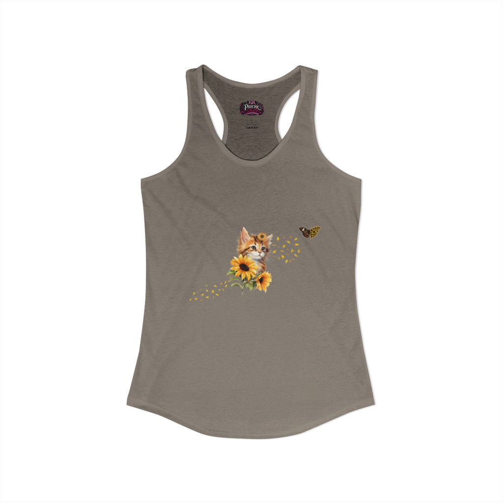 Kitten Sunflower Chasing Butterfly Tank