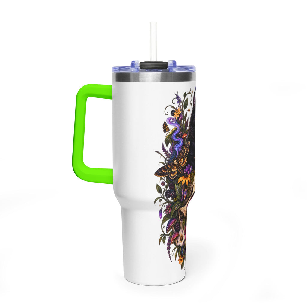 40oz Cat & Skull Thermal Tumbler – Gothic Floral Insulated Travel Mug