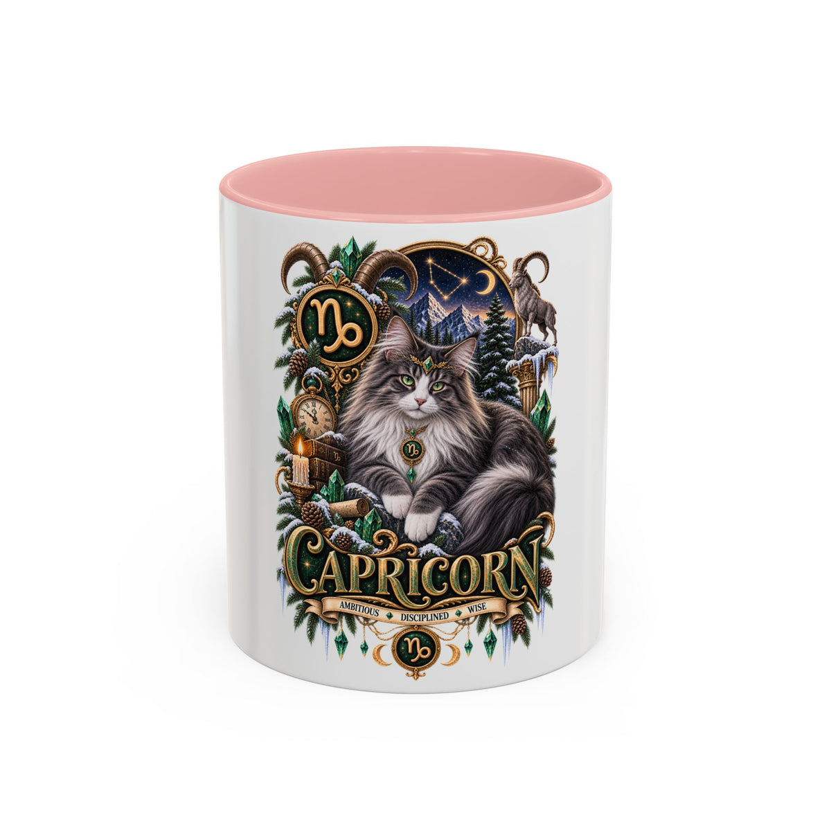 Capricorn Norwegian Forest Zodiac Cat Accent Coffee Mug – Astrology Cat Gift (11/15 oz)