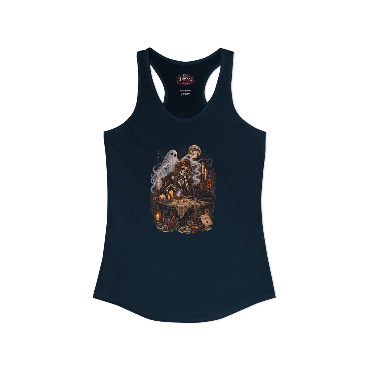 Ghost, Skeleton and Black Cat Read Tarot Cards Tank