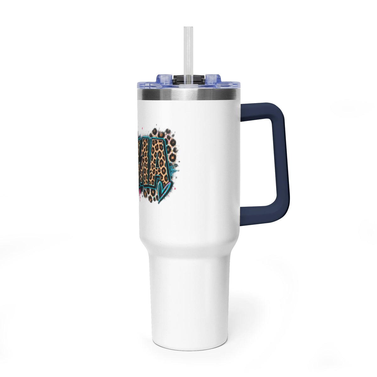 40oz Vacuum Tumbler — Mema Leopard Print Floral Design