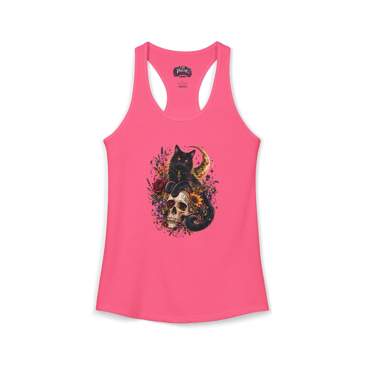 Black Cat and Floral Skeleton Gothic Tank