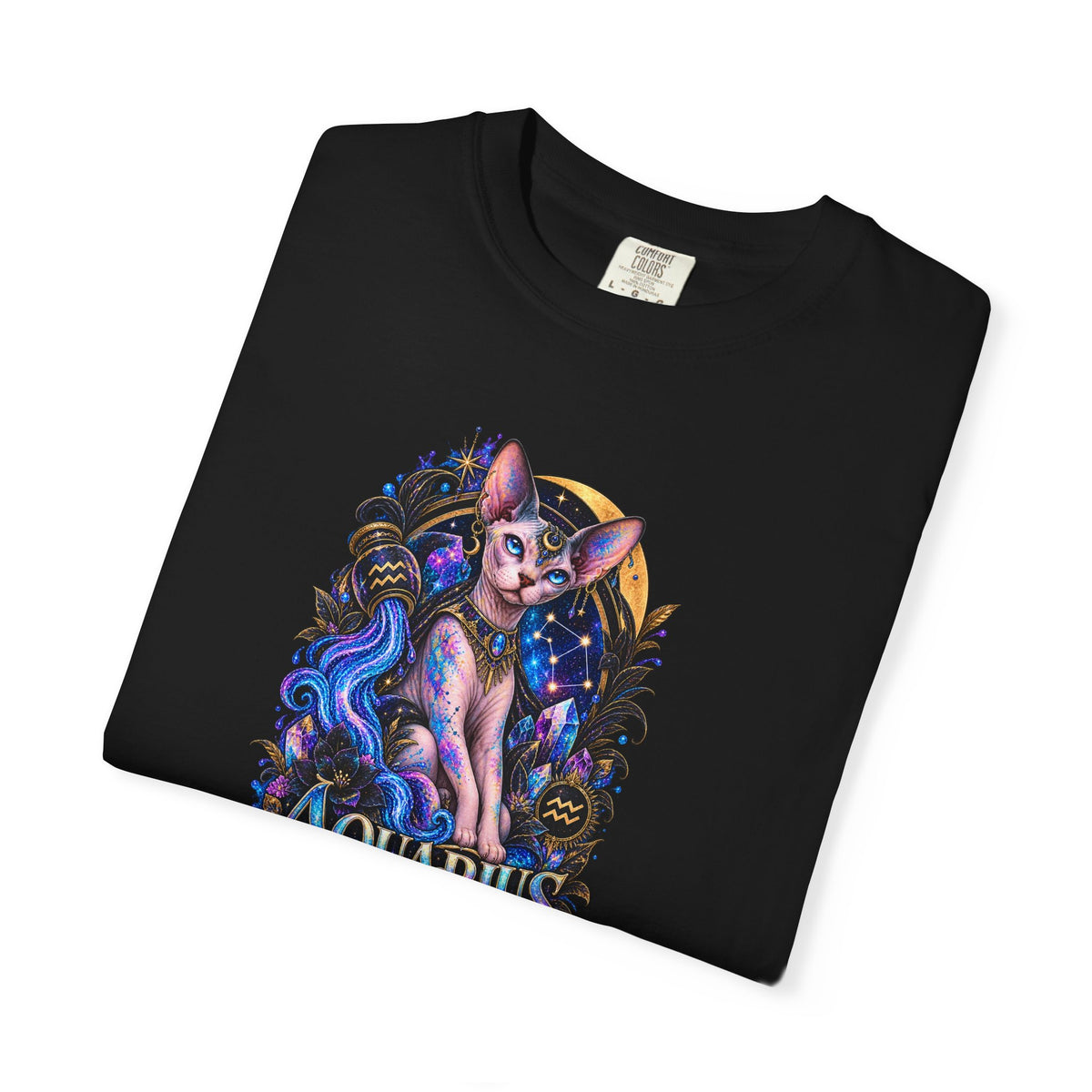 Aquarius Sphynx Cat Zodiac Tee- Celestial Astrology cat lover T-shirt