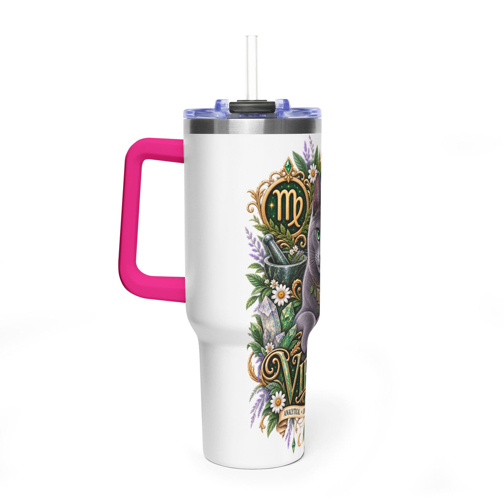 Virgo Cat 40oz Thermal Tumbler — Russian Blue Zodiac Astrology Travel Mug