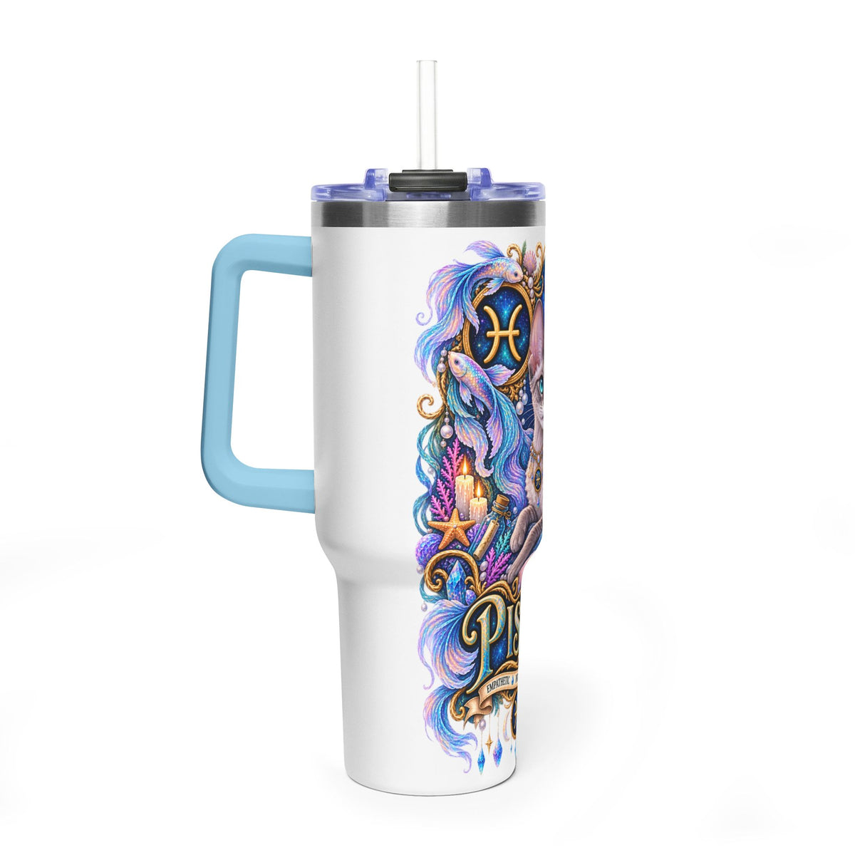 Pisces Devon Rex Cat 40oz Tumbler — Zodiac Vacuum Insulated Travel Cup
