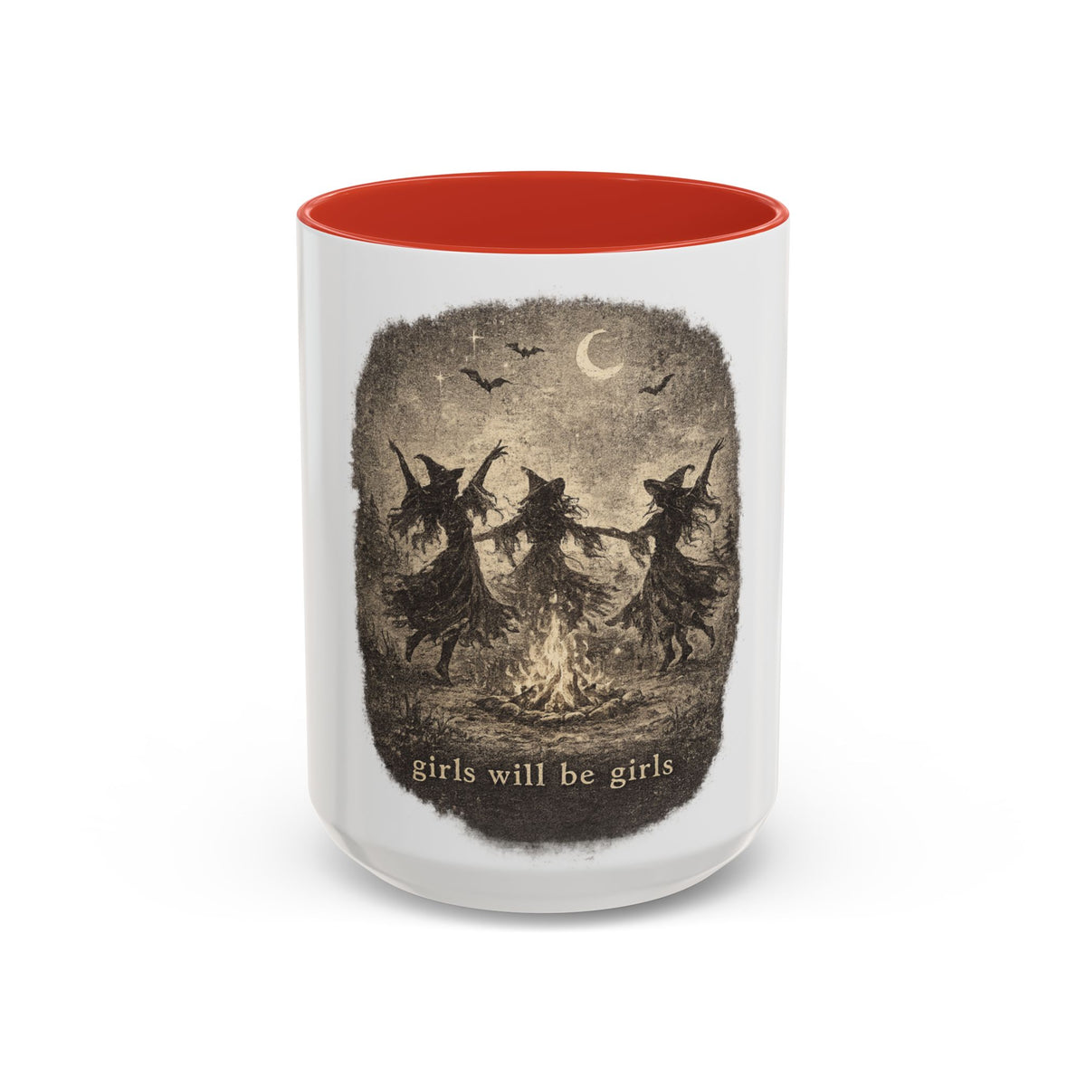 Witch Circle Coffee Mug — "Girls Will Be Girls" Vintage Halloween Accent Mug