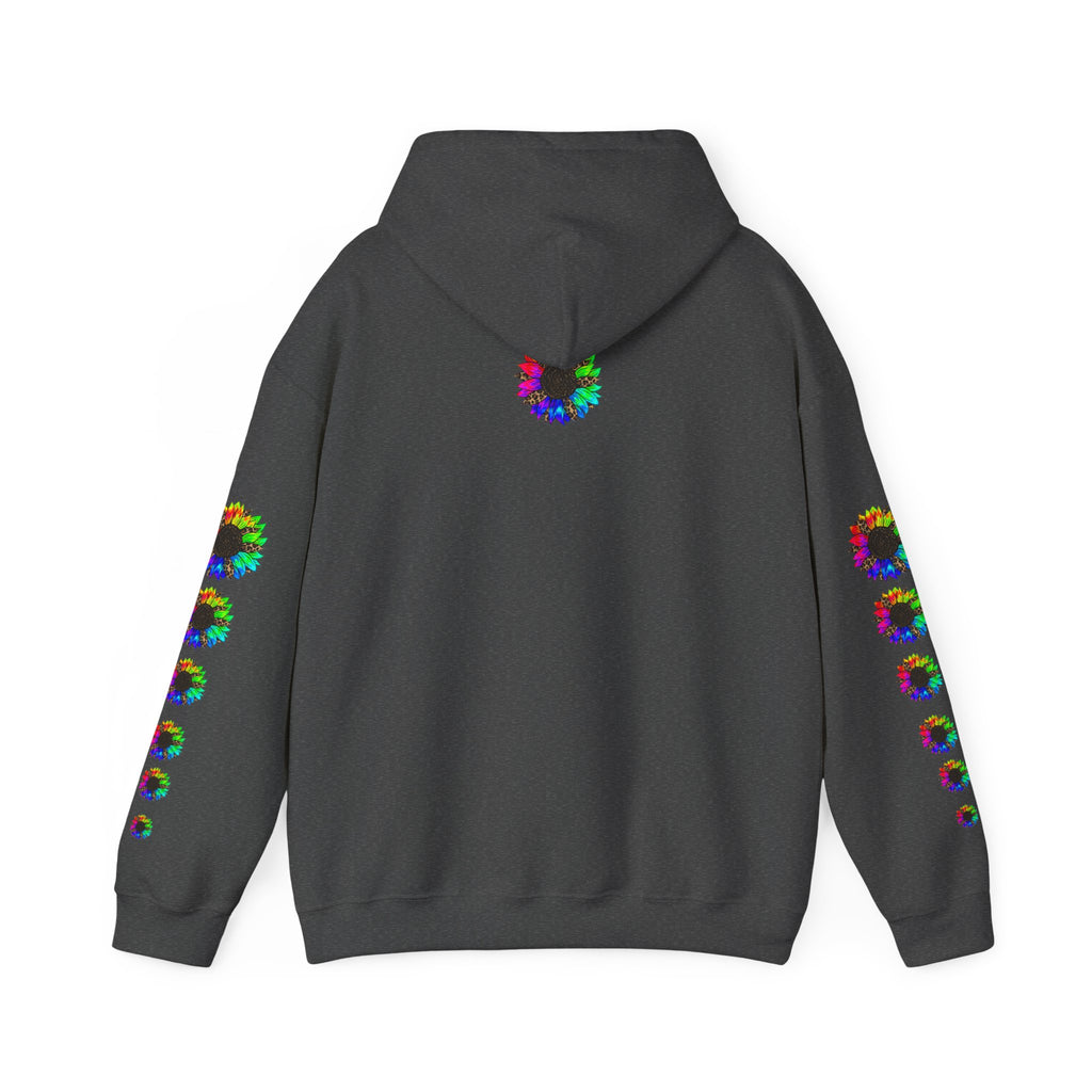 Inspirational Floral Hoodie – "Your Smile is Kind & Beautiful" Rainbow Sunflower Cozy Pullover