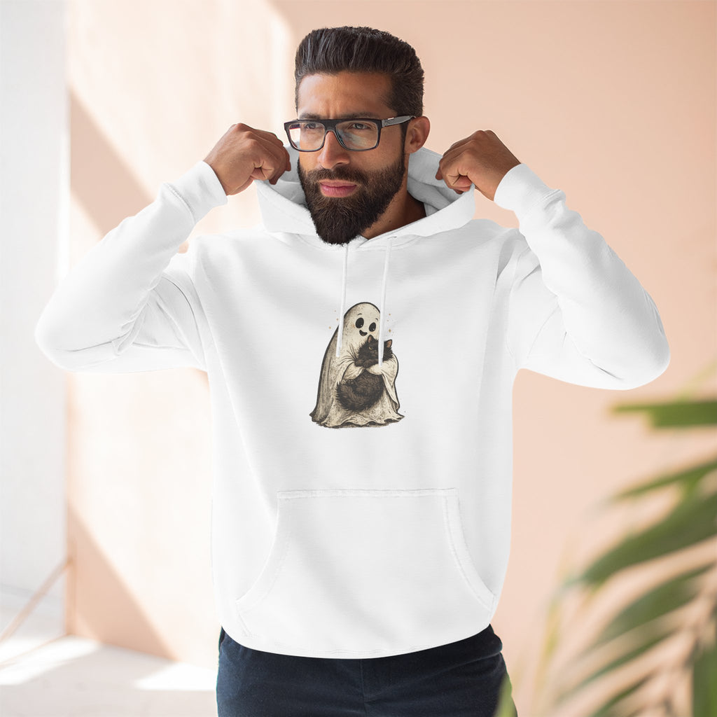 Boo & Meow Ghost Hugging Black Cat hoodie | Cute Spooky Tee Fleece Pullover
