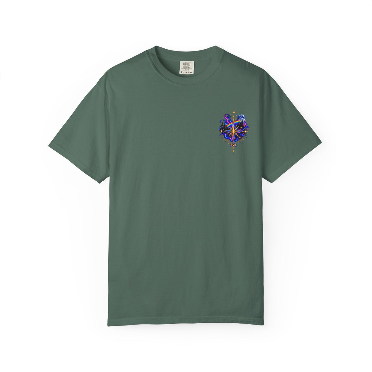 T-Shirt — "Guided by Light, Bound to Truth" Cosmic Forest Graphic