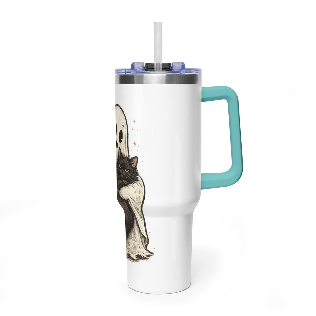 40oz Tumbler — Cute Ghost Hugging Black Cat Thermal Cup