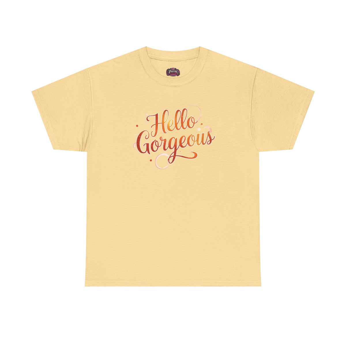 Hello Gorgeous Sunset T-Shirt — Feminine Script Graphic Tee